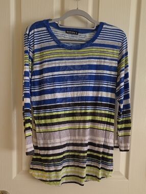 David Cline Blue, Lime & White Striped Long Sleeve Top XL